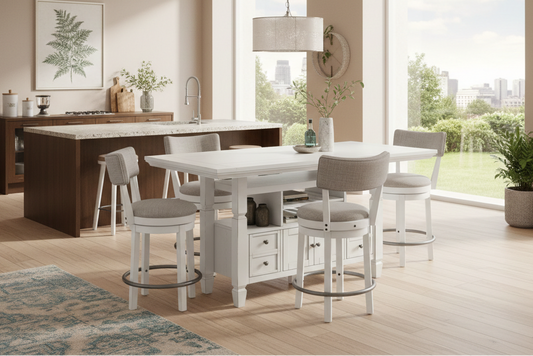 Robbinsdale Counter Height Dining Table and 4 Barstools; Antique White