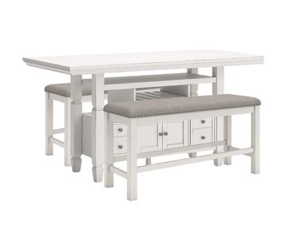 Robbinsdale Counter Height Dining Table and 2 Benches; Antique White