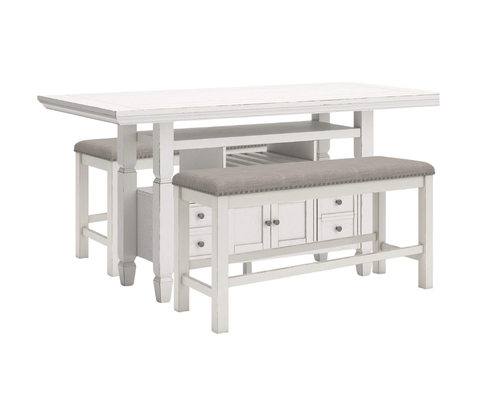 Robbinsdale Counter Height Dining Table and 2 Benches; Antique White