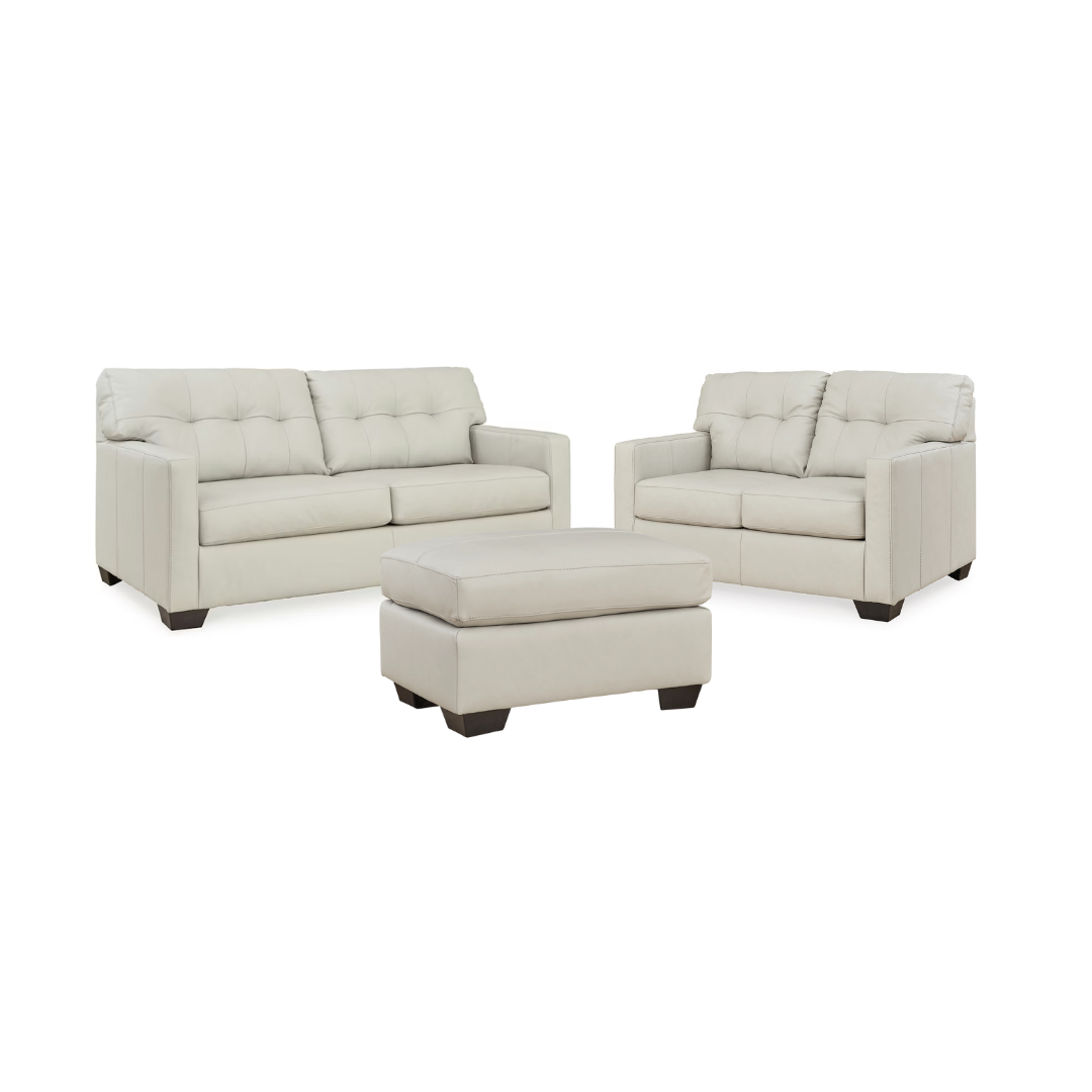Belziani Sofa, Loveseat and Ottoman; Coconut