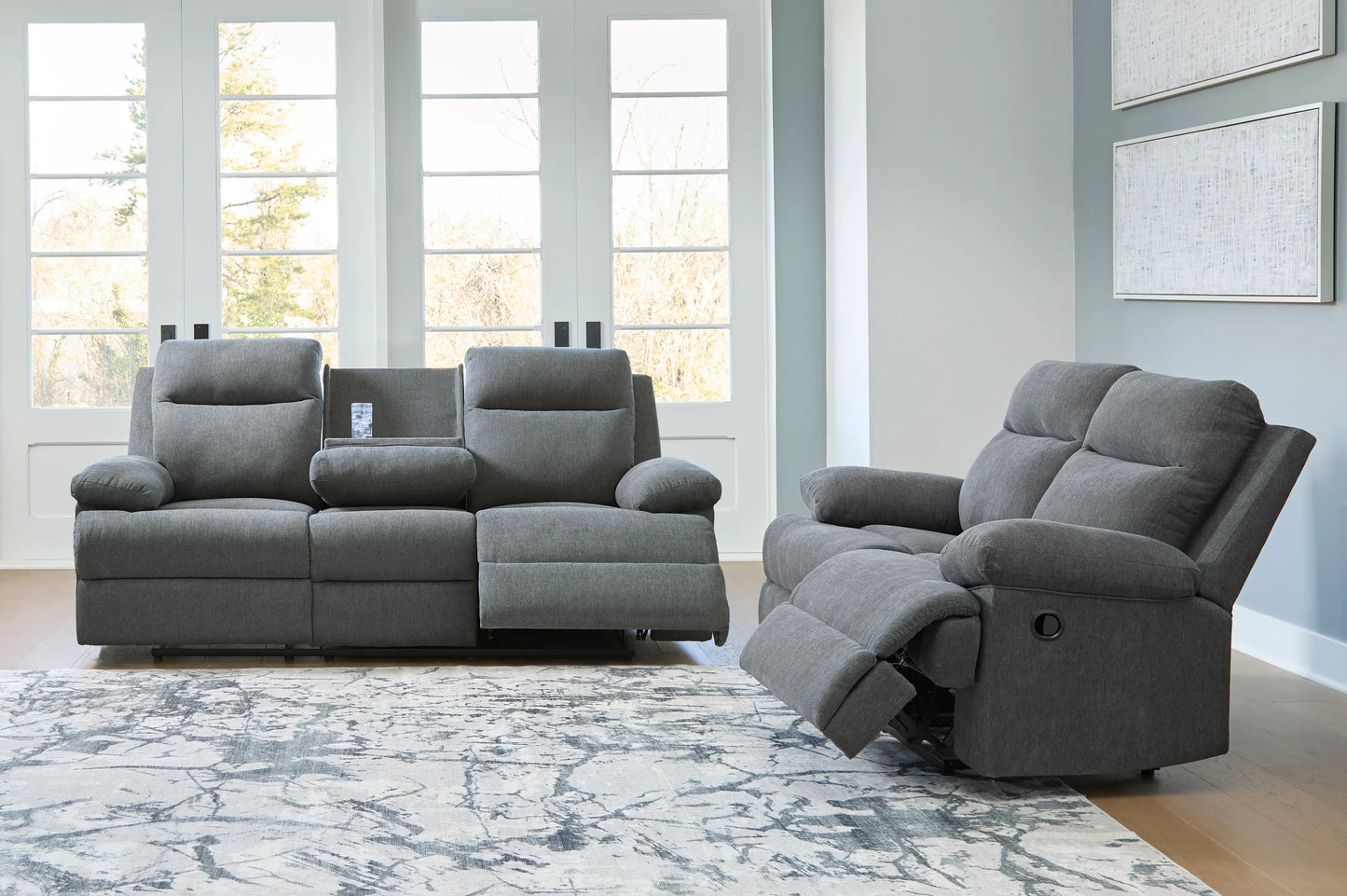 Tarrant Reclining Sofa Set; Charcoal