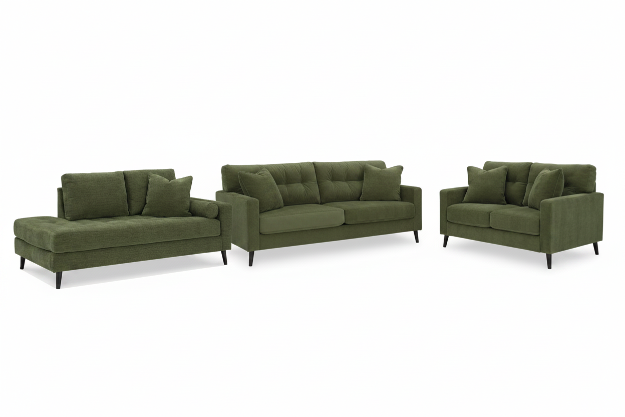 Bixler Sofa,Loveseat and RAF Corner Chaise; Olive