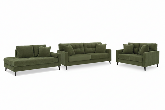 Bixler Sofa,Loveseat and RAF Corner Chaise; Olive