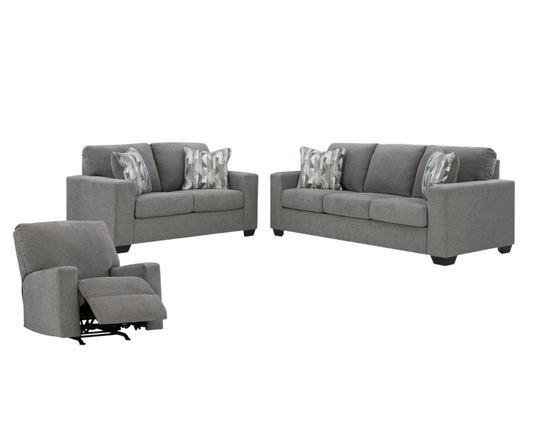 Deltona Sofa, Loveseat and Recliner (Graphite)