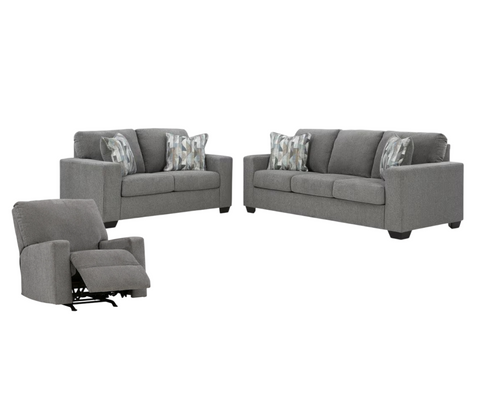 Deltona Sofa, Loveseat and Recliner (Graphite)