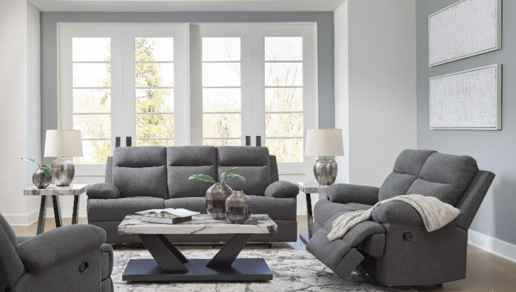 Tarrant Reclining Sofa Set; Charcoal