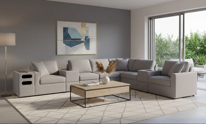 Modmax 9-Piece Sectional with Audio System and Storage Consoles; Granite